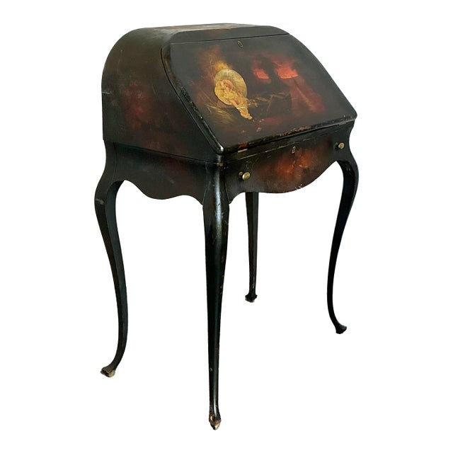 Vintage Boho Patinated Drop Front Desk For Sale