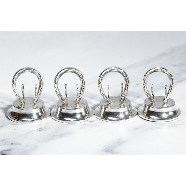 Horseshoe Equestrian Theme Antique English Sterling Silver Menu Place Card Holders Home Table Decor For Sale - Image 11 of 13