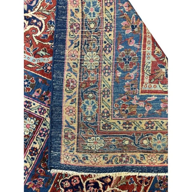 1920s 1920s Blue Navy Geometric Traditional Antique Knotted Wool Kashan Carpet Rug For Sale - Image 5 of 8