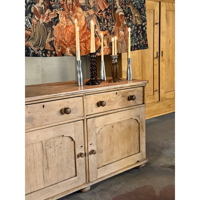 Antique English Deep Pine Dresser or Sideboard W/ Six Bun Feet | Circa 1890 For Sale - Image 6 of 18