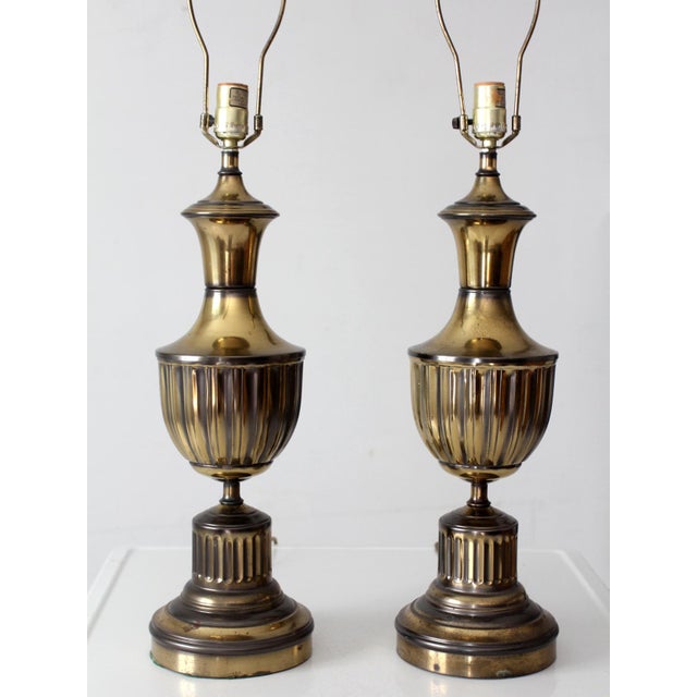 Vintage Brass Urn Table Lamps Pair For Sale - Image 10 of 12