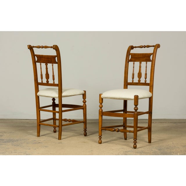 Set of 10 Late 19th Century French Provincial Walnut Dining Chairs in Green Ticking Stripe For Sale In New York - Image 6 of 18
