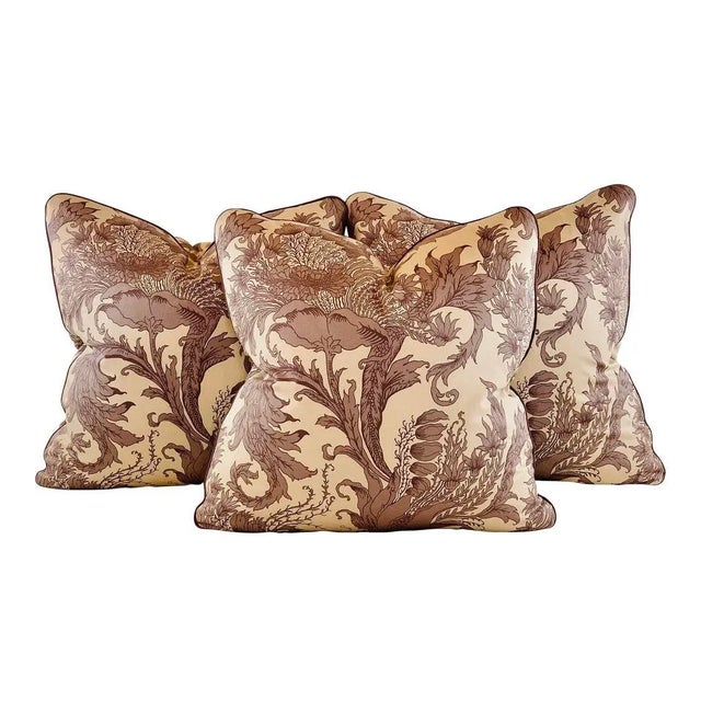 Textile Designer Vicki Payne Free Spirit Crewel Brown & Taupe Block Print Botanical Floral Leaf Pillow Covers- a Pair For Sale - Image 7 of 8