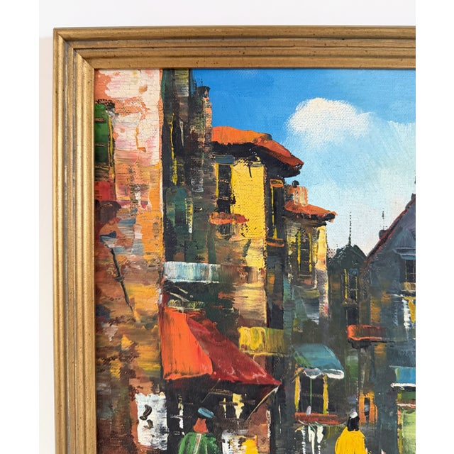 Italian Vintage Italian Mid Century Street Scene Painting For Sale - Image 3 of 14