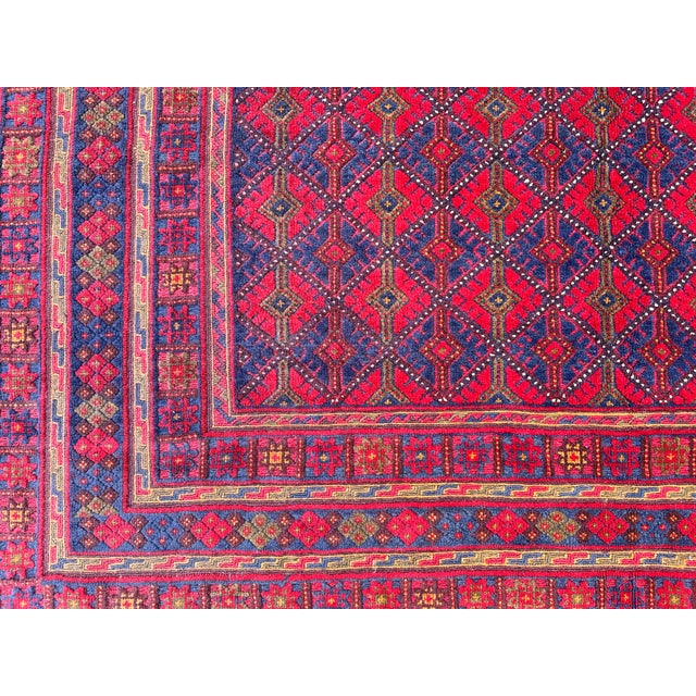 Textile Good Quality Red and Navy Mushwani Andkhoy Hand-Woven Wool Rug - 6'8" X 10' For Sale - Image 7 of 12