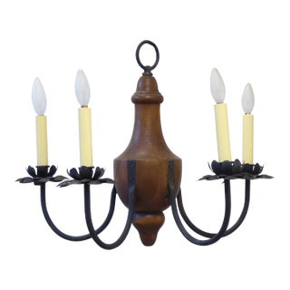 Vintage Wood & Iron Chandelier For Sale