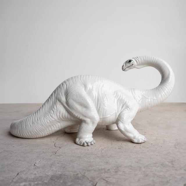 Vintage Italian Bassano Ceramic Dinosaur Sculpture - White Pottery Brontosaurus Figure, 1970s For Sale - Image 6 of 18