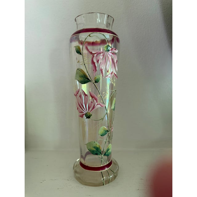 Late 19th Century Late 19th Century Hand Blown, Hand Enameled, & Iridescent Art Nouveau Glass Vase For Sale - Image 5 of 5