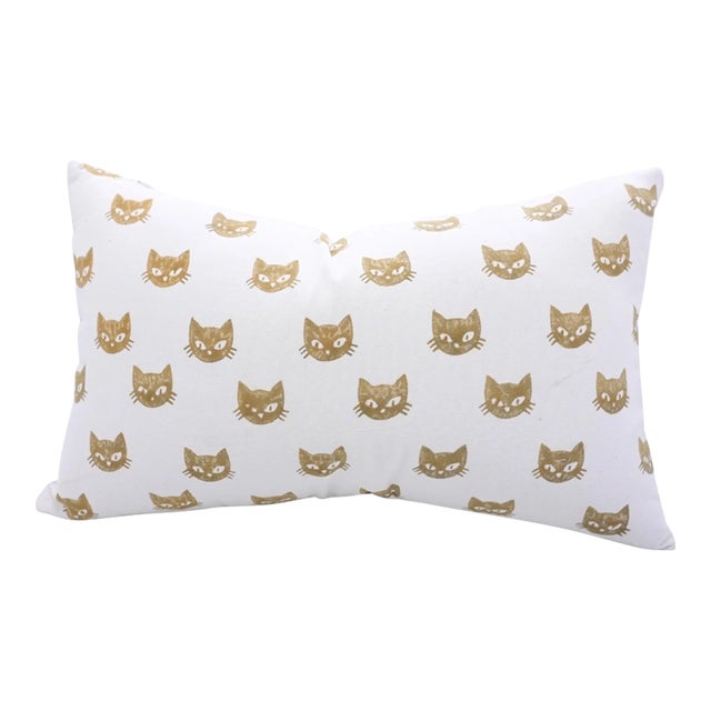 Fabdivine Halloween Kitty Block Print Pillow Cover Handcrafted Cotton Throw for Home Styling Size 20x20- Kitty For Sale