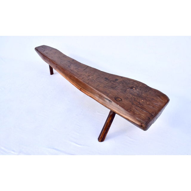 Primitive Antique Pig Bench, Single Slab Black Walnut, 19th Century For Sale - Image 4 of 15