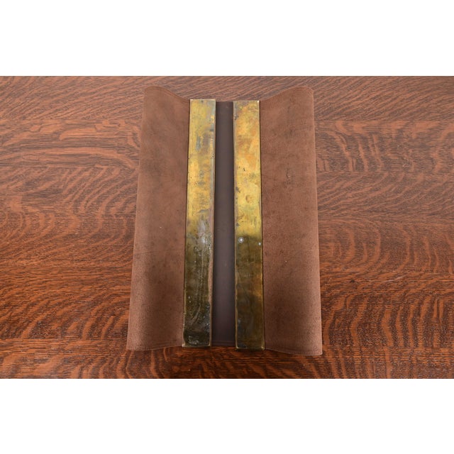 Metal Tiffany Studios New York "Adam" Pattern Bronze Doré Blotter Ends With Leather Desk Blotter For Sale - Image 7 of 9