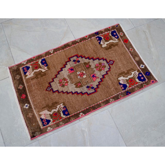 Small Turkish Rug Hand Knotted Faded Entryway Mat Bath Rug Kitchen Rug - 18'' X 30'' For Sale - Image 12 of 13