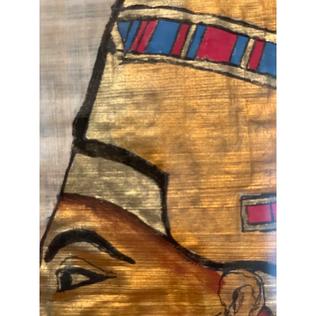 Late 20th Century Vintage Hand Painted Egyptian Papyrus Painting of Queen Nefertiti For Sale - Image 4 of 6