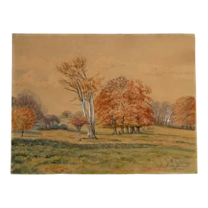 French Landscape Watercolor Painting, Signed 1940