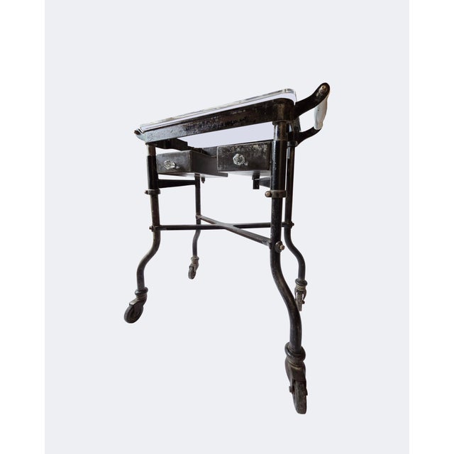 1940's Industrial Steel Welding Workstation Rolling Cart With Swing-Arm Bins For Sale - Image 4 of 15