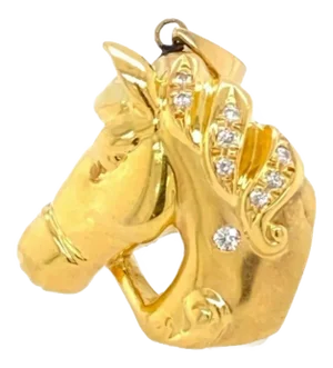 18k Yellow Diamond Gold Horse Head Pendant