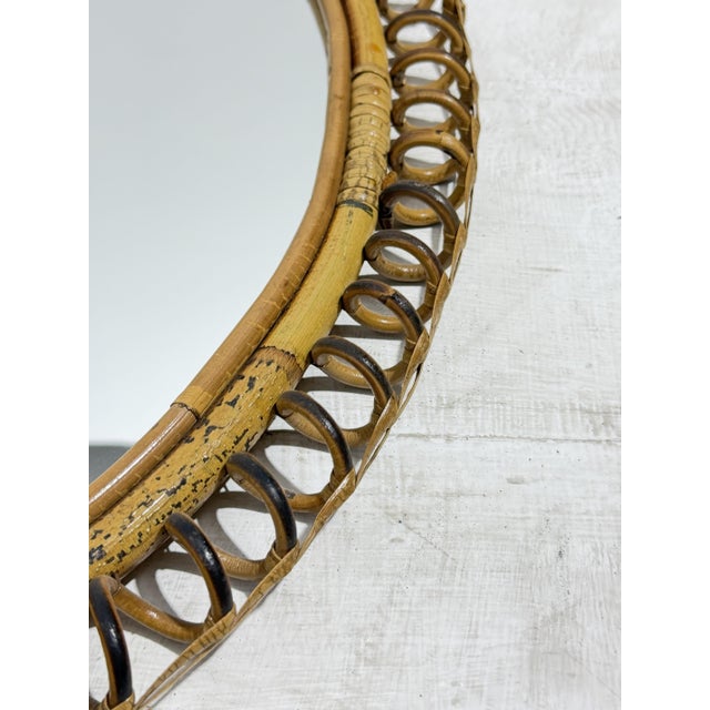 Oval Wall Mirror in Wicker and Bamboo, 1960 For Sale - Image 6 of 7