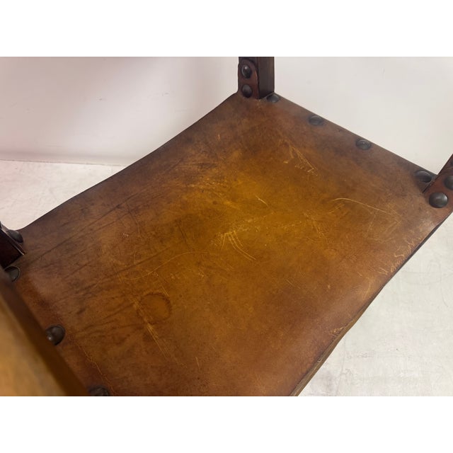 Vintage Spanish Walnut and Leather Armchair, 1950s For Sale - Image 14 of 16