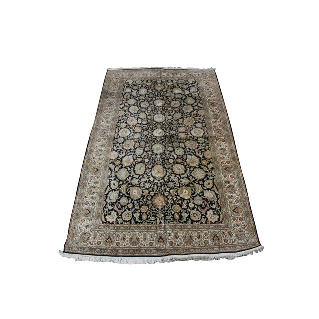 Traditional Vintage Oriental Floral All Over Wool & Silk Geometric Black Lotus Area Rug 8' For Sale - Image 3 of 12