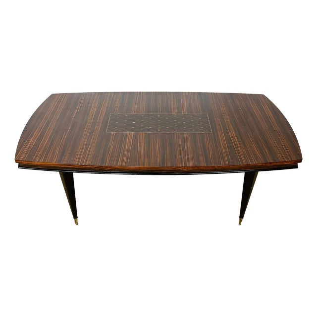 Art Deco Dining Table in Macassar Ebony with Marquetry, 1940s For Sale