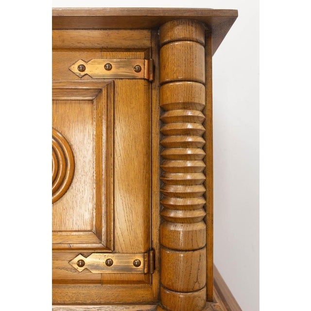 19th Century French Deux Corps Buffet Oak and Copper Cabinet by Dudouyt, 1940s For Sale - Image 10 of 18