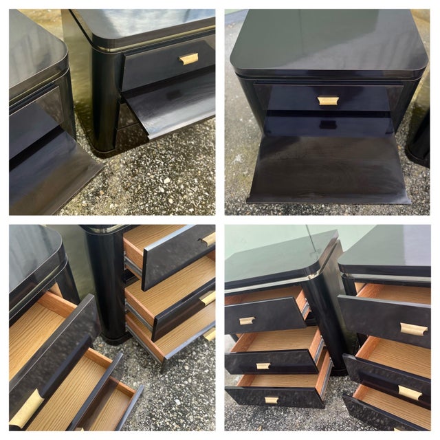 Vintage Modern Black + Gold Nightstands With Stowaway PullOut Tray