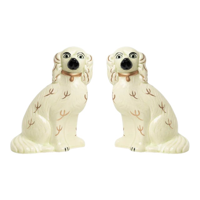 Staffordshire-Style Dogs in Ivory/Gold, Medium - a Pair For Sale