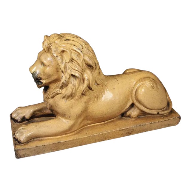Large English Recumbent Lion of Glazed Stoneware For Sale