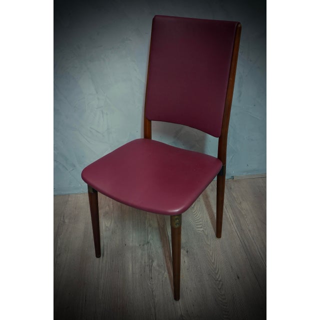 Wood and Leather Office Desk Dinning Room Chairs by Osvaldo Borsani for Tecno, 1960s, Set of 4 For Sale - Image 4 of 8