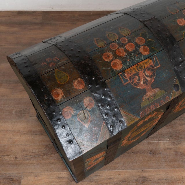 Mid 19th Century Original Hand Painted Teal Oak Dome Top Swedish Trunk Dated 1846 For Sale - Image 5 of 15