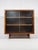Pair of Vintage Original Mid-Century Modern Walnut Finish All Wood Display Cabinets With Adjustable Shelves and Sliding Wire Glass Doors For Sale - Image 17 of 18