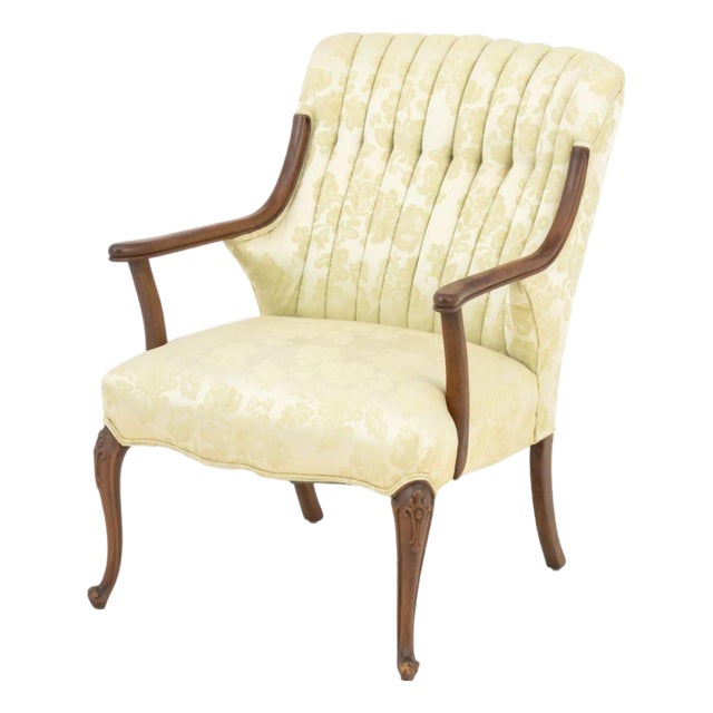 Queen Anne Style Silk Upholstered Armchair For Sale