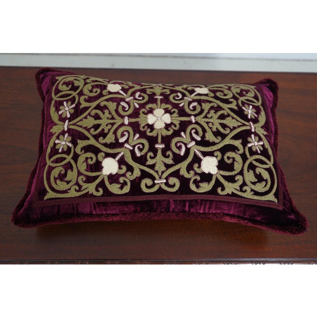 Traditional Set of 3 Crewelwork on Velvet Down Accent Pillows For Sale - Image 3 of 11