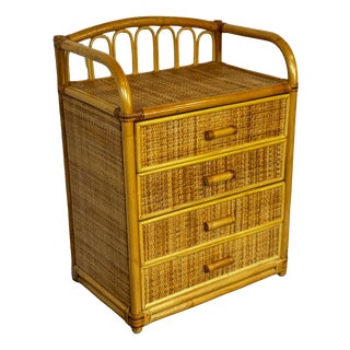Mid-Century Rattan Bamboo Chest of Drawers, 1960s For Sale