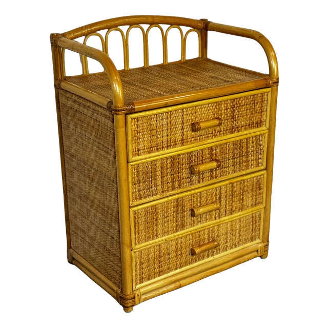 Mid-Century Rattan Bamboo Chest of Drawers, 1960s For Sale