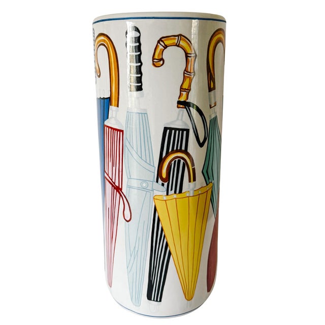 Piero Fornasetti 1960s Mid-Century Umbrella Stand With Illustrated Umbrellas For Sale - Image 4 of 7