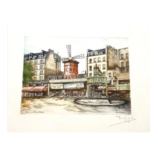 Dufza - Paris - Moulin Rouge - Original Hand Signed Etching Circa 1940 For Sale