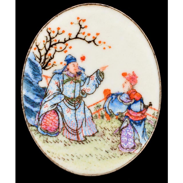 Early 20th Century Chinese Antique Pewter Box W Finely Painted Porcelain 1920s Republic Era For Sale - Image 5 of 13
