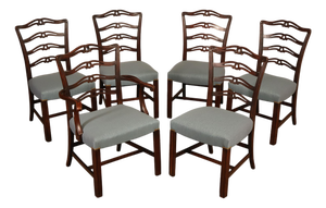1940's Chippendale Style Set Of Six Mahogany Ladder Back Dining Chairs