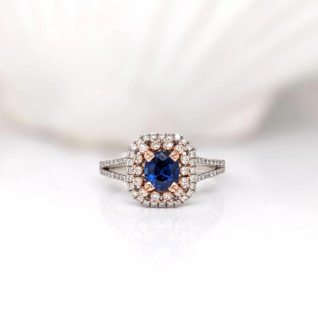 Natural Ceylon Blue Sapphire and Diamond Ring: Solid 14k Dual Gold, 6x5mm, Size 6.75 For Sale - Image 4 of 8
