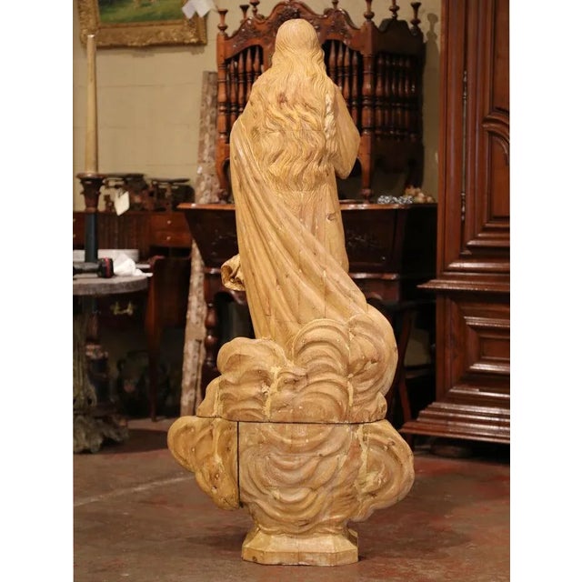 French Early 19th Century French Carved Pine Religious Figure on Carved Cloud Form Base For Sale - Image 3 of 13