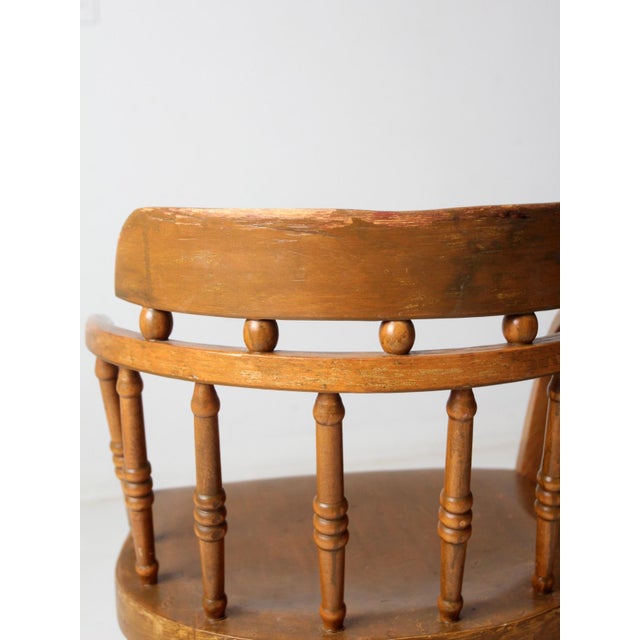 Brown Antique Barrel Captain's Chair Pair For Sale - Image 8 of 11