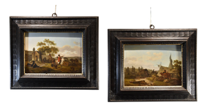 Claude Michel Hamon Duplessis, Landscapes, 1790, Oil on Board Paintings, Set of 2
