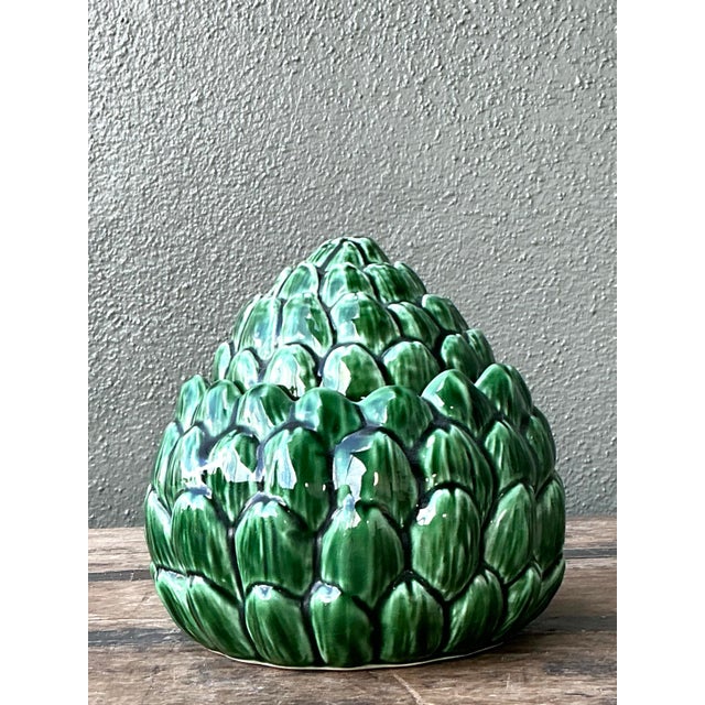 Green Vintage Glazed Ceramic Lidded Artichoke For Sale - Image 8 of 12