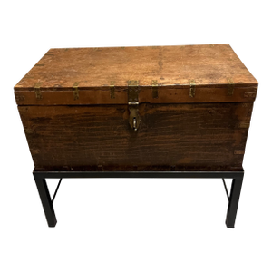 Antique Wooden Storage Chest on Metal Stand