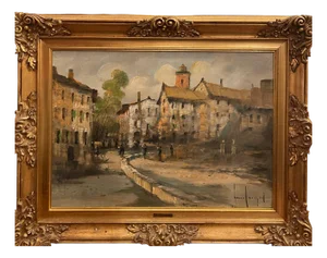 L. Cargnel, Village Scene, 20th Century, Oil Painting on Canvas