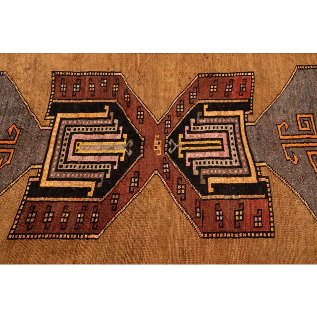1960s 1960s Tan Vintage Azeri Handmade Tribal Motiif Wool Runner For Sale - Image 5 of 8
