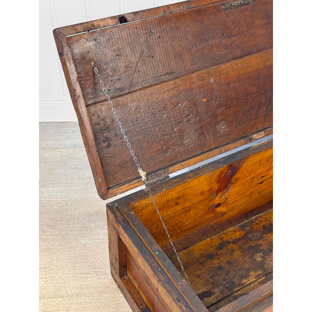 Antique Large Primitive Farmhouse Pine Storage Tool Chest For Sale - Image 12 of 14