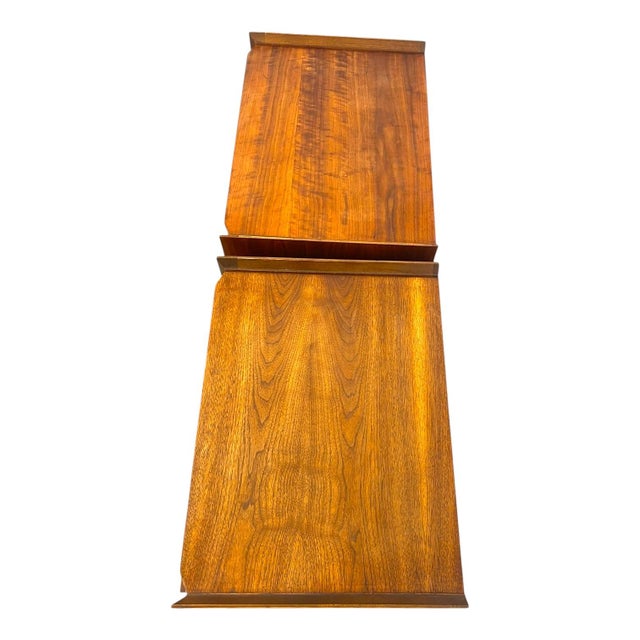 Vintage Lane First Edition Mid Century Modern Walnut Nightstand End Table Set by Lane Furniture, Pair For Sale - Image 13 of 13