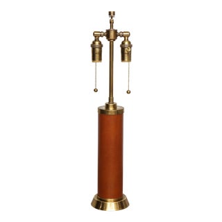 Bespoke Handstitched Leather and Brass Lamp For Sale